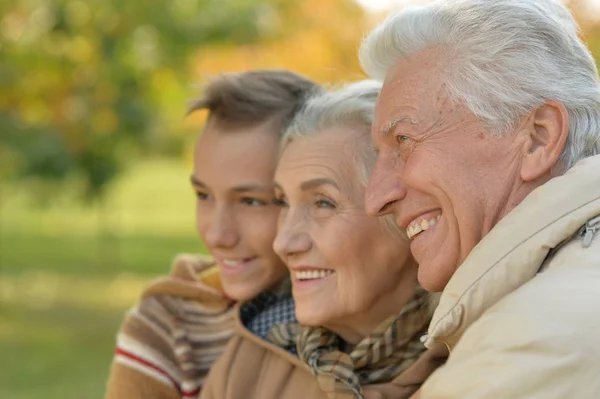 Happy grandfather, grandmother  and grandson — Stock Photo, Image
