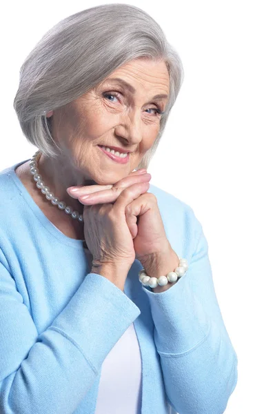 Portrait Beautiful Senior Woman Posing Isolated White Background — Stock Photo, Image