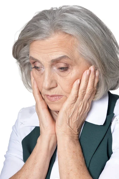 Sad Senior Woman Isolated White Background — Stock Photo, Image