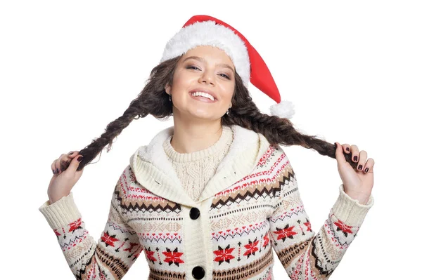 산타 모자를 쓴 여자 — 스톡 사진