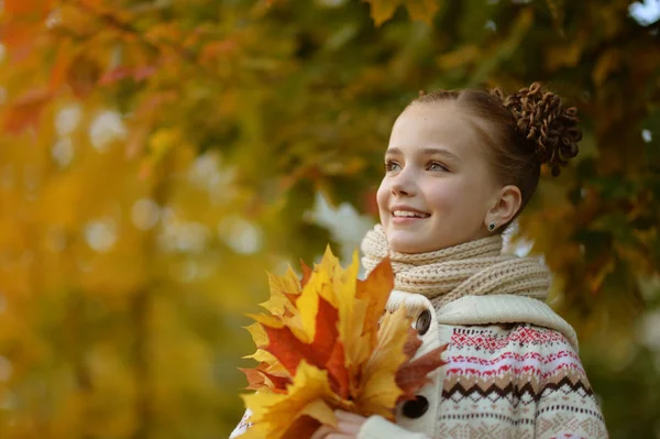 Portrait Pretty Little Girl Resting Autumnal Park — Stock Photo, Image