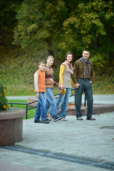 Familie Van Vier Wandelen Herfst Park — Stockfoto