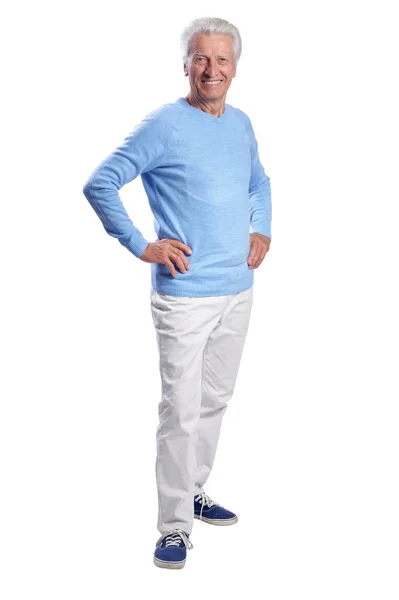 Pleine Longueur Homme Âgé Posant Sur Fond Blanc — Photo