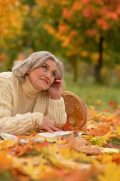 Donna anziana che riposa nel parco — Foto Stock