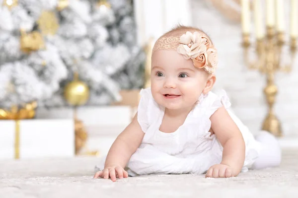 Cute Baby Girl Christmas Background — Stock Photo, Image