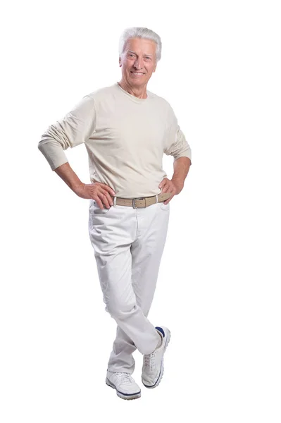 Senior Man Posing White Background — Stock Photo, Image