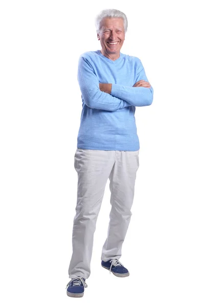 Full Length Senior Man Posing White Background — Stock Photo, Image