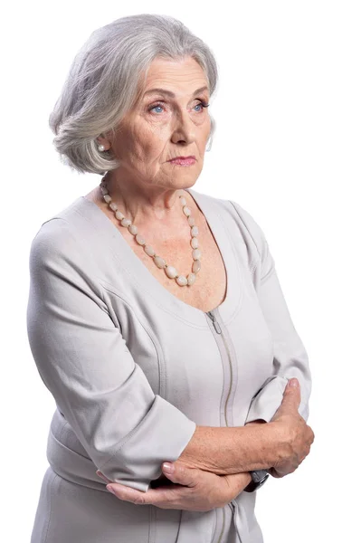 Traurige Seniorin Isoliert Auf Weißem Hintergrund — Stockfoto