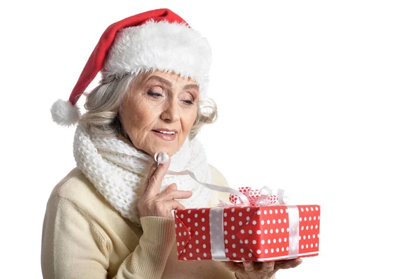 Frau mit Weihnachtsmütze — Stockfoto