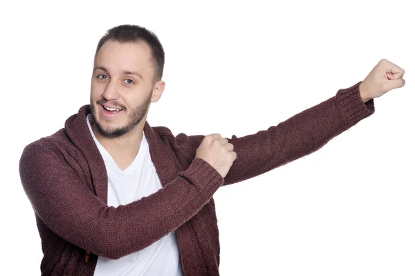 Portrait Jeune Homme Isolé Sur Fond Blanc — Photo