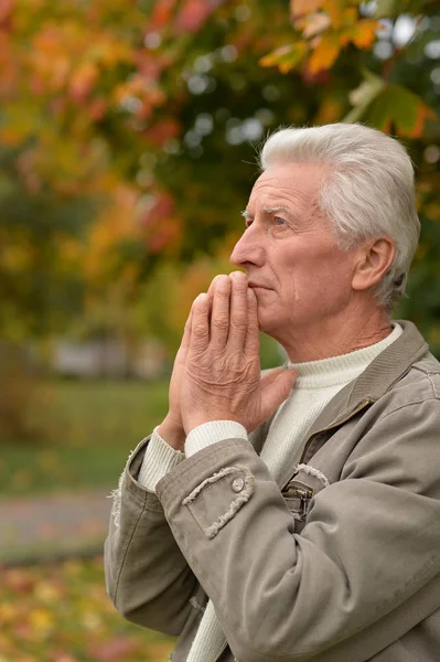 Tankeväckande senior mannen i park — Stockfoto