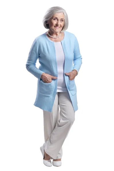 Portrait Beautiful Senior Woman Posing Isolated White Background — Stock Photo, Image