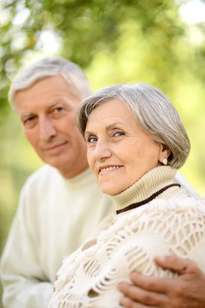 Feliz Pareja Ancianos Relajarse Parque Otoño —  Fotos de Stock