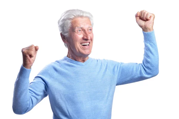 Gelukkig Senior Man Poseren Geïsoleerd Witte Achtergrond — Stockfoto