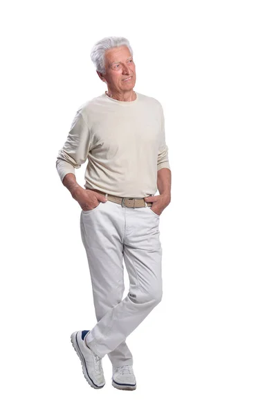 Senior Man Posing White Background — Stock Photo, Image