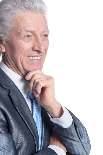 Happy Senior Businessman Posing White Background — Stock Photo, Image