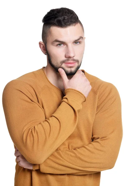 Retrato Joven Guapo Aislado Sobre Fondo Blanco — Foto de Stock