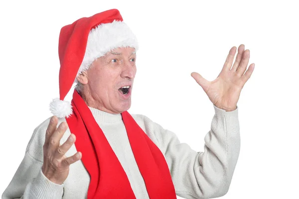 Senior man in Kerstman hoed — Stockfoto