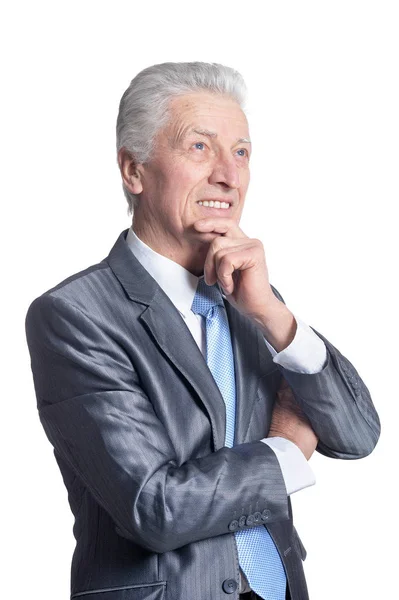 Happy Senior Businessman Posing White Background — Stock Photo, Image