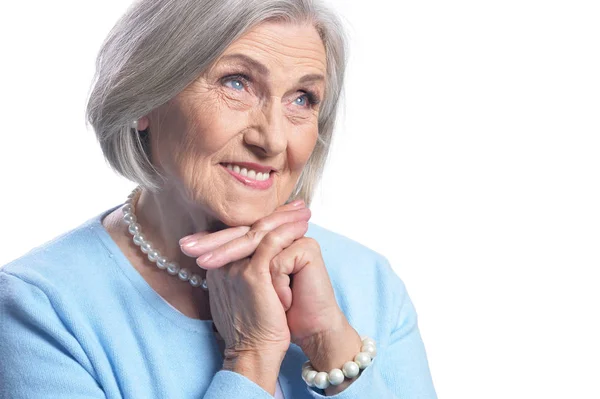 Porträt Der Schönen Seniorin Posiert Isoliert Auf Weißem Hintergrund — Stockfoto