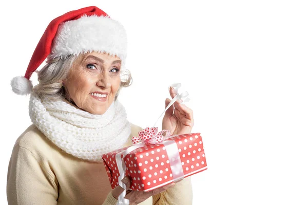 Frau mit Weihnachtsmütze — Stockfoto