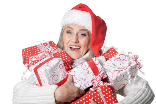 Frau mit Weihnachtsmütze — Stockfoto