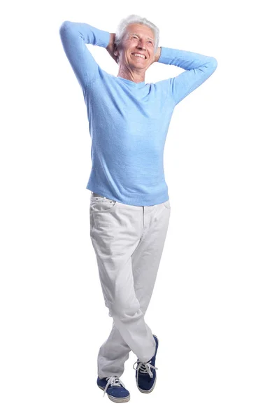 Lycklig Senior Man Poserar Isolerade Vit Bakgrund — Stockfoto