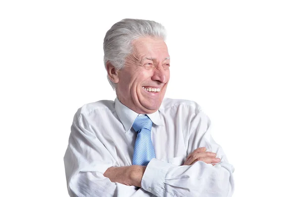 Close Retrato Empresário Sênior Desgaste Formal Posando Isolado Fundo Branco — Fotografia de Stock