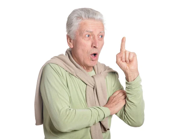 Retrato Hombre Mayor Confiado Aislado Sobre Fondo Blanco — Foto de Stock