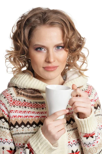 Beautiful woman holding cup — Stock Photo, Image