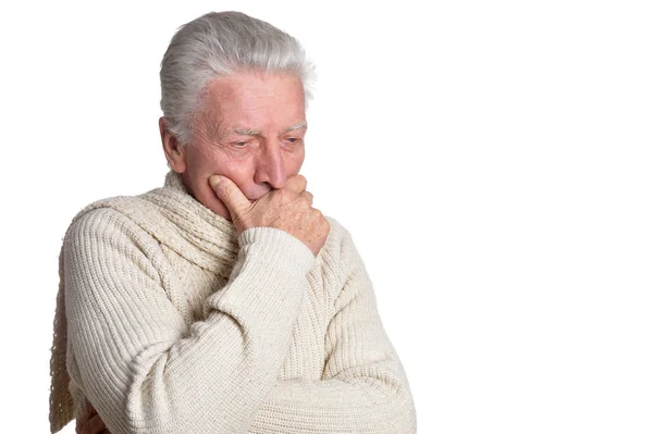 Retrato Homem Idoso Confiante Isolado Fundo Branco — Fotografia de Stock