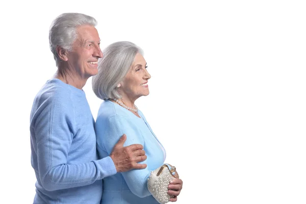 Portrait Heureux Couple Personnes Âgées Sur Fond Blanc — Photo