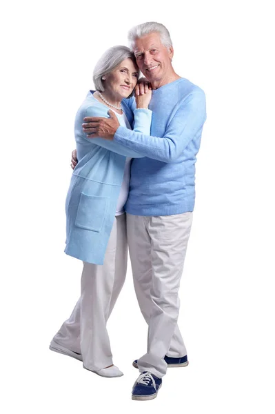 Retrato Feliz Pareja Ancianos Sobre Fondo Blanco — Foto de Stock