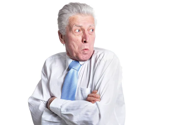 Close Portrait Senior Businessman Formal Wear Posing Isolated White Background — Stock Photo, Image