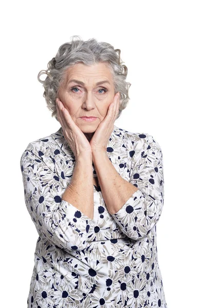 Sad Senior Woman Isolated White Background — Stock Photo, Image