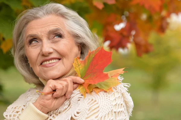 Gelukkig Senior Mooie Vrouw Herfst Park — Stockfoto