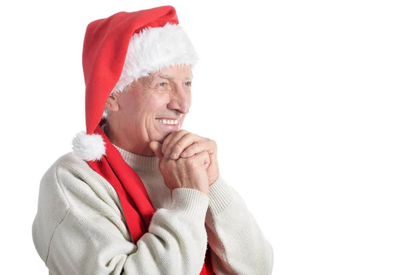 Senior man in Santa hat — Stock Photo, Image