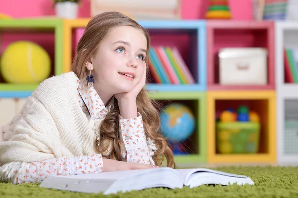 Cute Happy Girl Studying Home — Stock Photo, Image