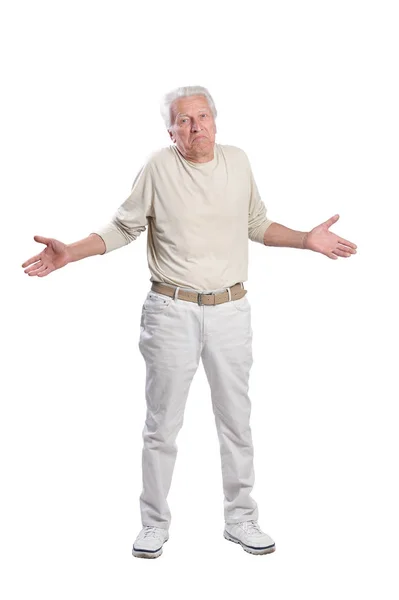 Portret Van Senior Man Geïsoleerd Witte Achtergrond — Stockfoto