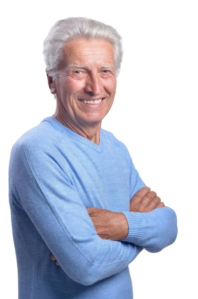 Senior Man Posing White Background — Stock Photo, Image