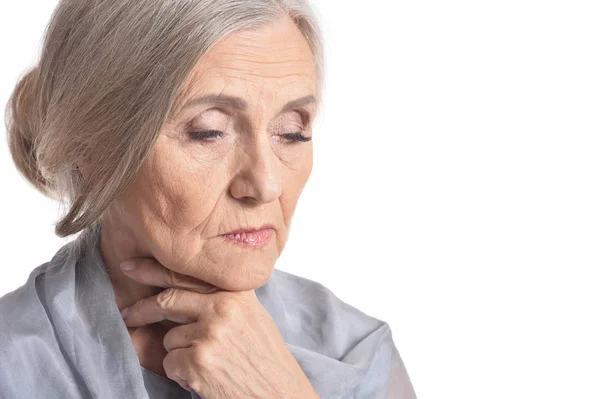 Porträt Der Schönen Traurigen Seniorin Posiert Isoliert Auf Weißem Hintergrund — Stockfoto