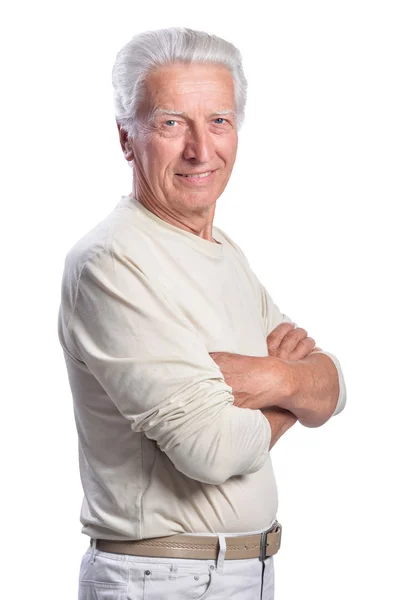 Senior Mann Posiert Auf Weißem Hintergrund — Stockfoto