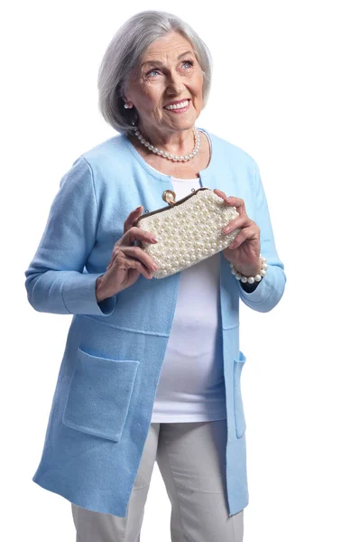 Portrait Beautiful Senior Woman Posing White Background — Stock Photo, Image