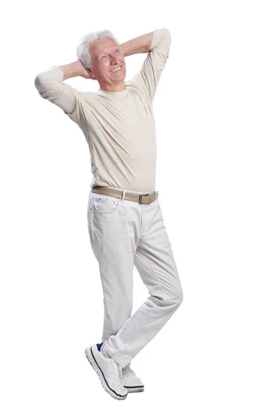Senior Homme Posant Sur Fond Blanc — Photo