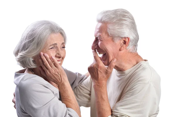 Portret Szczęśliwa Para Starszy Pozowanie Białym Tle — Zdjęcie stockowe