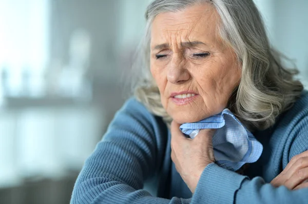 Close Portrait Sick Senior Woman Handkerchief — Stock Photo, Image