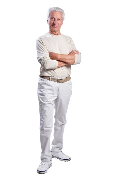 Senior Man Posing White Background — Stock Photo, Image