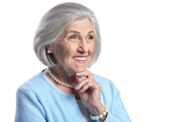 Portrait Beautiful Senior Woman Posing White Background — Stock Photo, Image