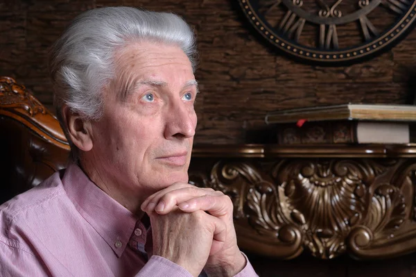 Portrait Thoughtful Senior Man Posing Home — Stock Photo, Image