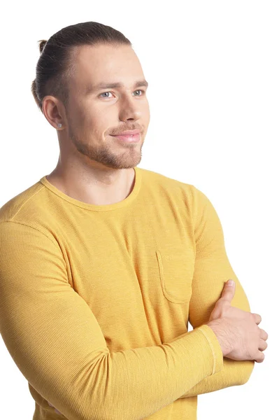 Guapo Joven Posando Aislado Sobre Fondo Blanco — Foto de Stock